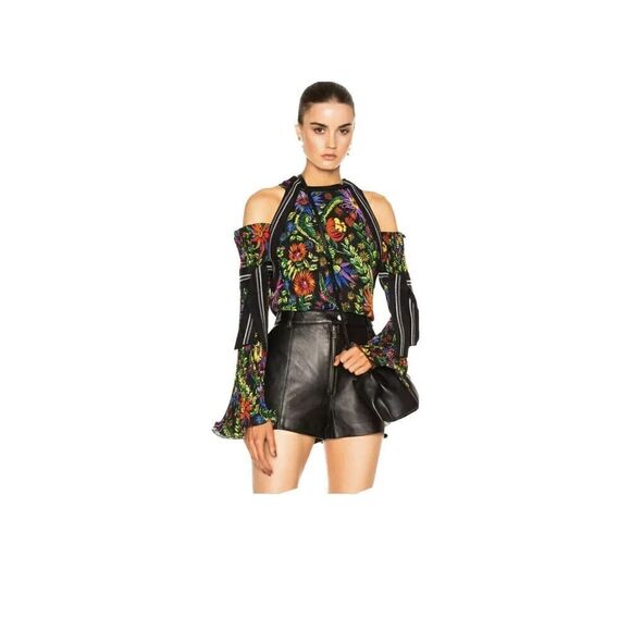 Philip Lim Long Sleeve Floral Cold Shoulder Top Size 4 - Picture 1 of 6